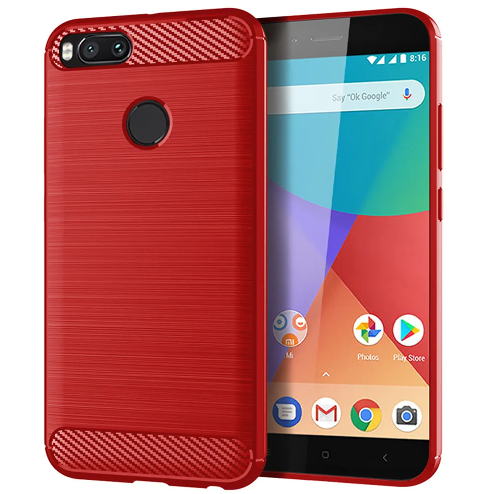Чехол для Xiaomi Mi A1 A2 A3 Роскошный чехол из углеродного волокна полностью Мягкий