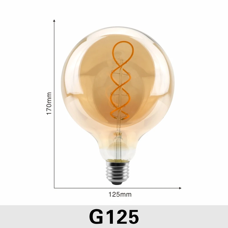 G125 С регулируемой яркостью Edison лампа 4 Вт 2200K C35 T45 A60 ST64 G80 G95 G125 спираль светильник светодиодный Лампа накаливания подвесной светильник в стиле ретро декоративный светильник ИНЖ - Испускаемый цвет: G125