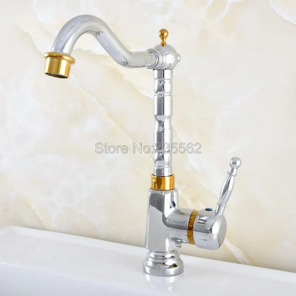

Chrome & Gold Brass Kitchen Bathroom Faucet Vessel Sink Basin Swivel Mixer Tap Lavatory One Hole / Handle Swivel Spout Lsf801