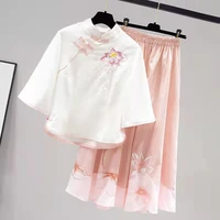 2 piece sets womens outfits embroidery set blouse skirt fall 2021 womens fashion ladies two pieces sets clothes outfit