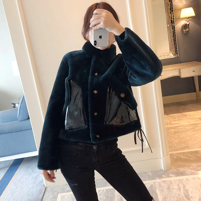 Женское пальто из натурального меха Овечья овчина зимнее для женщин Корейская