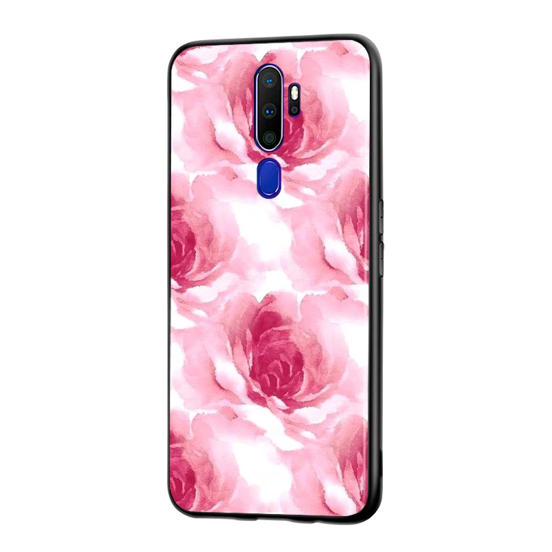 Black TPU Soft Cover Beauty Floral Rose for OPPO A9 2020 Reno 10X ZOOM ACE 4 3 2 Z F Pro 4G 5G Phone Case