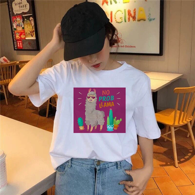 

Women summer clothing 2021 Lovely alpaca Women T-shirts Fashion Cartoon Women Tops Tee short-sleeved summer ladies top T-shirt