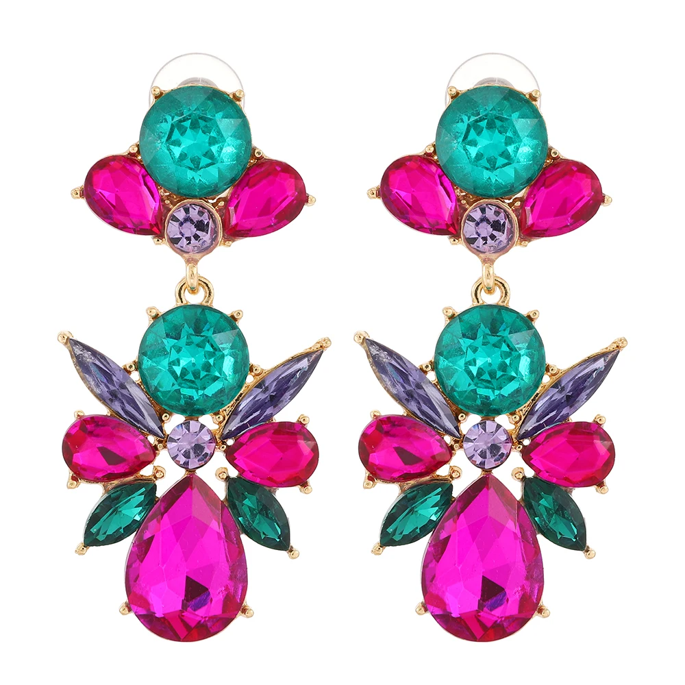 

Ztech New Big Pink/Green Rhinestone Flower Earrings For Women Jewelry Designer Accessories Statement Bijoux Mariage Wholesale