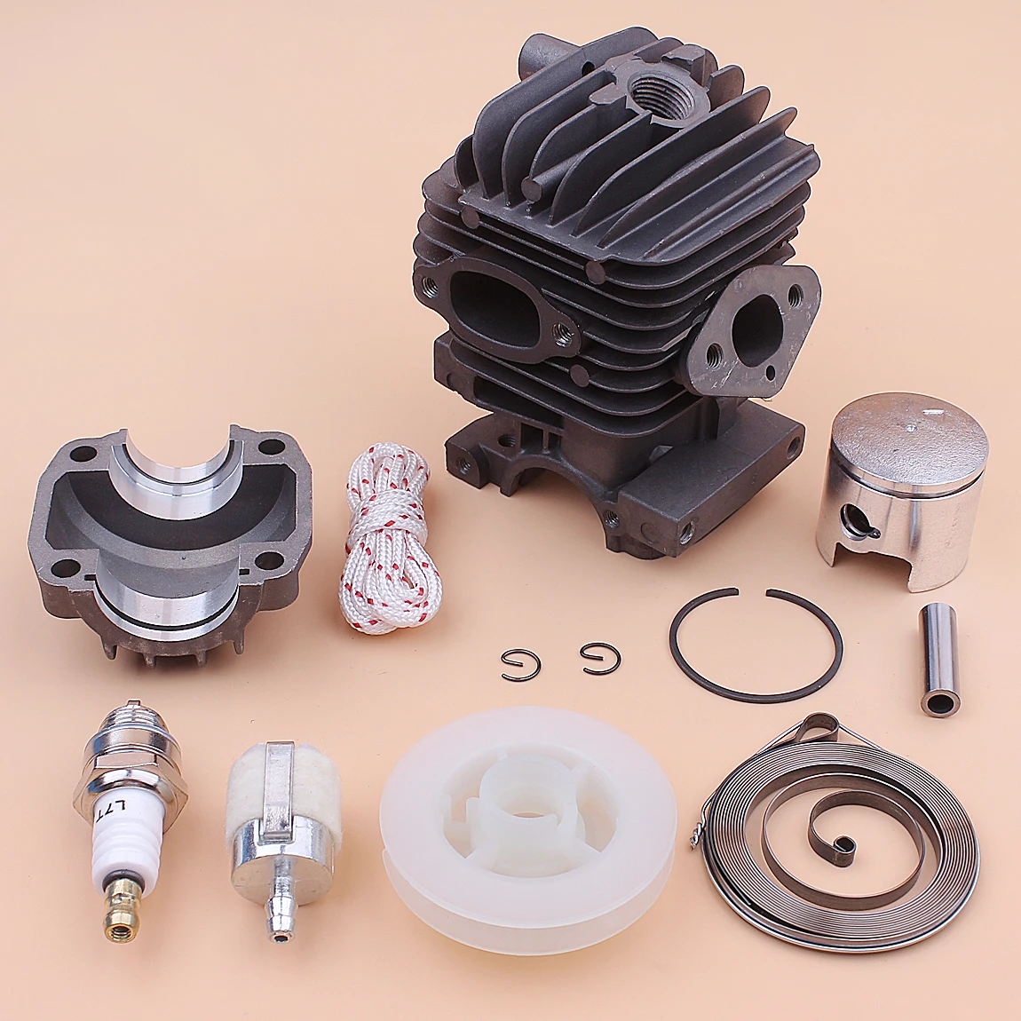 34mm Cylinder Piston Engine Pan Base Kit For Chinese 2500 25cc Recoil Starter Pulley Spring Rope Spark Plug Chainsaw Part images - 6