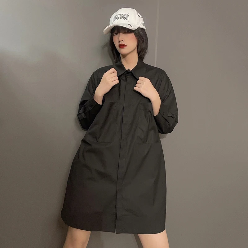 

VGH Loose Patchwork Pocket Shirt For Women Lapel Long Sleeve Casual Loose Minimalist Blouse Female Fashion New Clothing 2021