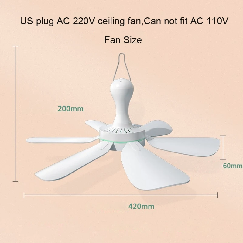 

220V Ceiling Fan with ON OFF Switch One Speed 180cm Power Cable for Bedroom School Dormitory 95AF