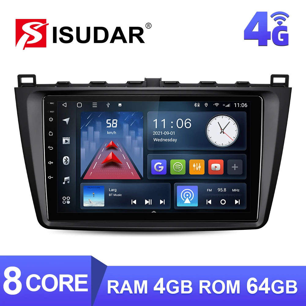 ISUDAR T68 QLED Android 10 Car Radio For Mazda 6 2 3 GH 2007-2012 GPS Navigation Multimedia 8 Core RAM 4GB DVR 4G FM no 2din | Автомобили