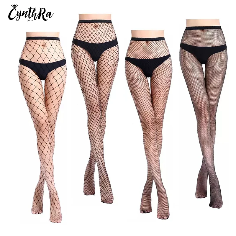 Женские ажурные колготки CYNTHRA тонкие черные и белые сетчатые облегающие высокие