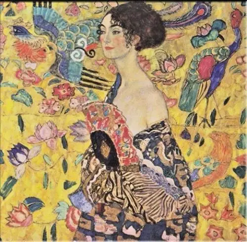 

100%Handmade Gustav Klimt Oil Painting on Canvas Classic wall art decor Lady with Fan 24x24"