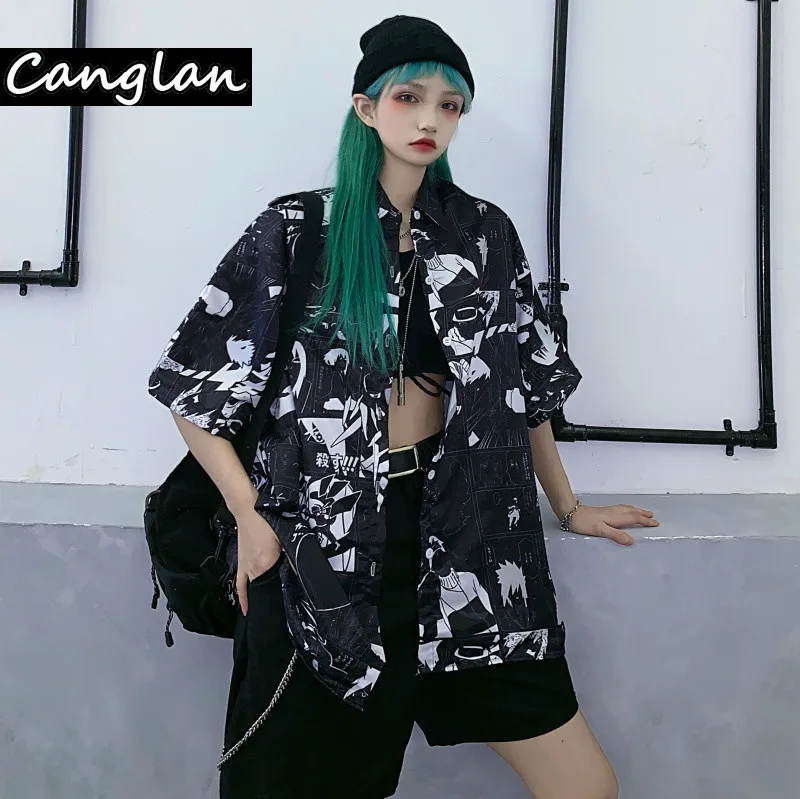Anime Manga Print Women's Button Up Shirt - Short Sleeve Harajuku Streetwear Clothes - Graphic Cardigan Clothing - Summer Fashion for Girls image 5