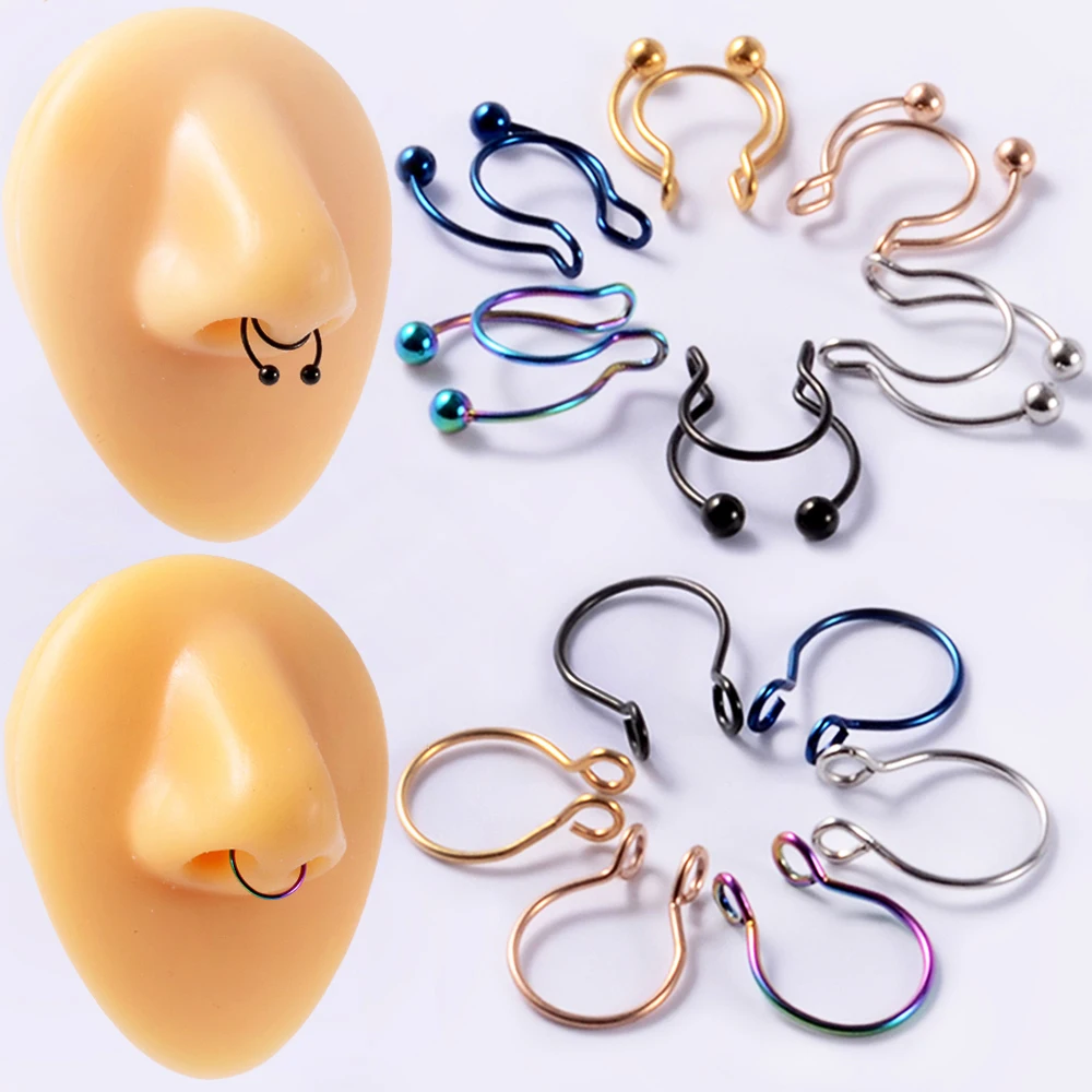 

1pcs Stainless Steel Fake Nose Ring Hoop Septum Rings C Clip Lip Ring Earrings Helix Rook Tragus Cartilage Piercing Body Jewelry