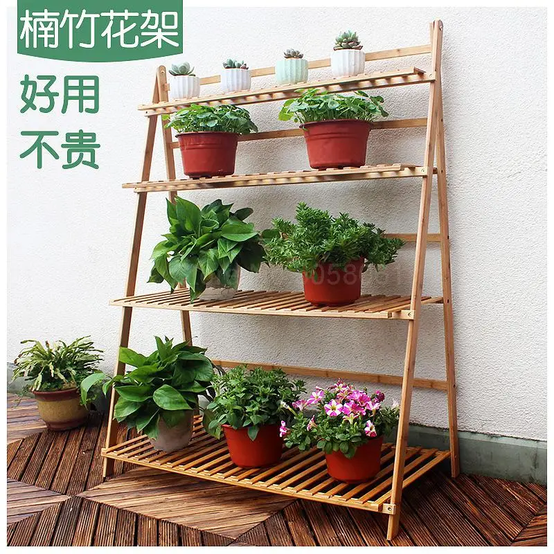 Полка для цветочных горшков из бамбука твердой древесины многослойное