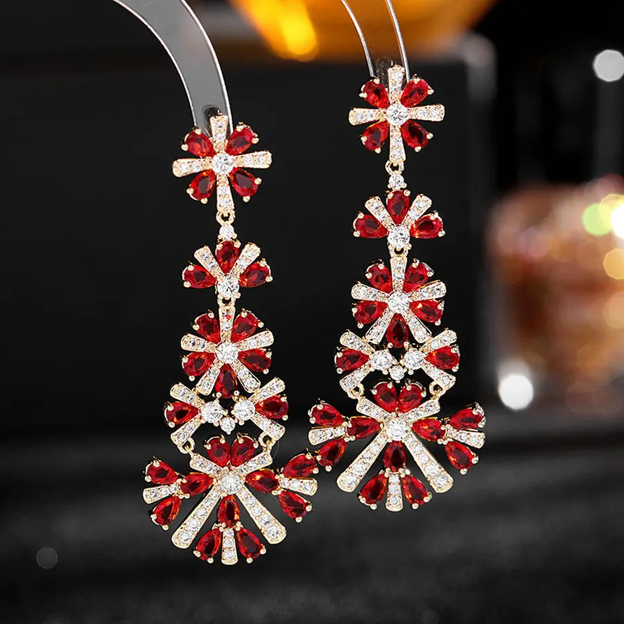 

1 Pair Luxury Fully-Jewelled Snowflake Drop Earrings Elegant Long Earrings for Women Party Accessories Ear Jewelry