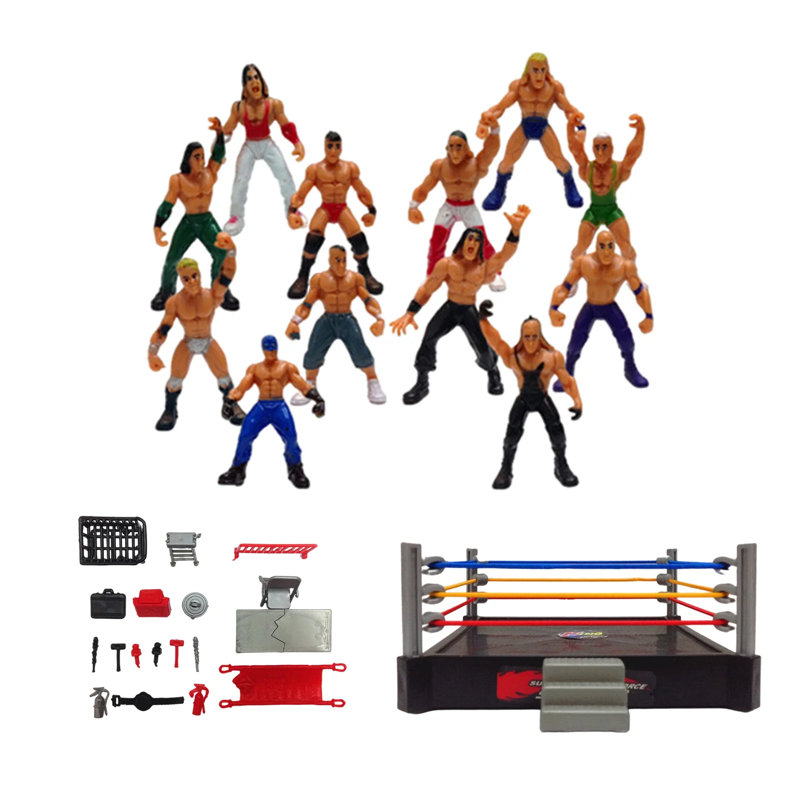 

Complete Wrestling Toys Wrestler Figure Playset Wrestler Quartet Arena Character Scene Model Set Gift For Children Elegantly