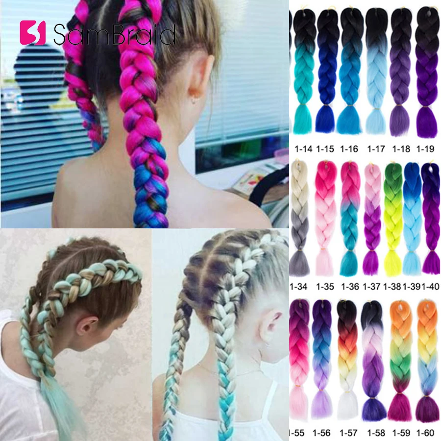 Самкоса 24 дюйма Омбре Джамбо косички синтетические плетеные волосы для