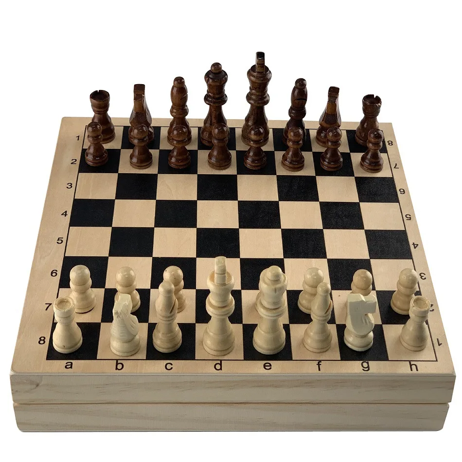 

Two in one chess board set, wooden pieces, with wooden folding board, can be used as toys or gifts
