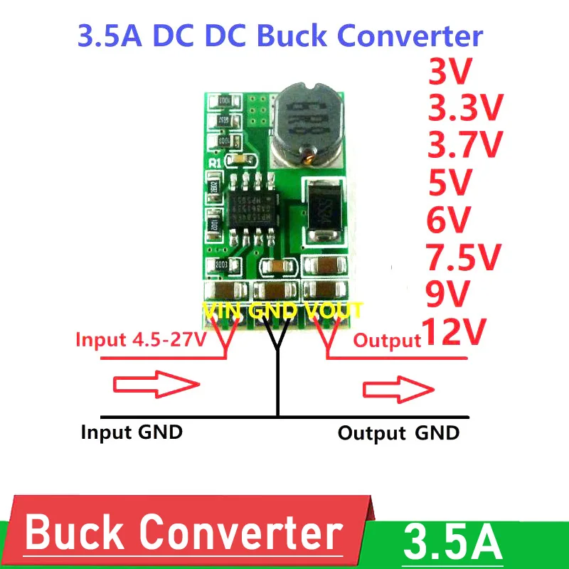 

MINI 3.5A DC-DC Buck Converter Module 4.5V-27V 15V 24V to 3V 3.3V 3.7V 5V 6V 9V 12V Step-Down Voltage Regulator POWER Board