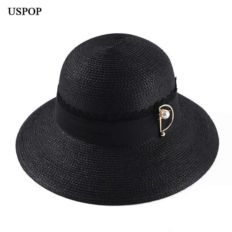 USPOP 2020 Новейшие женские соломенные шляпы с кружевной лентой большими полями от