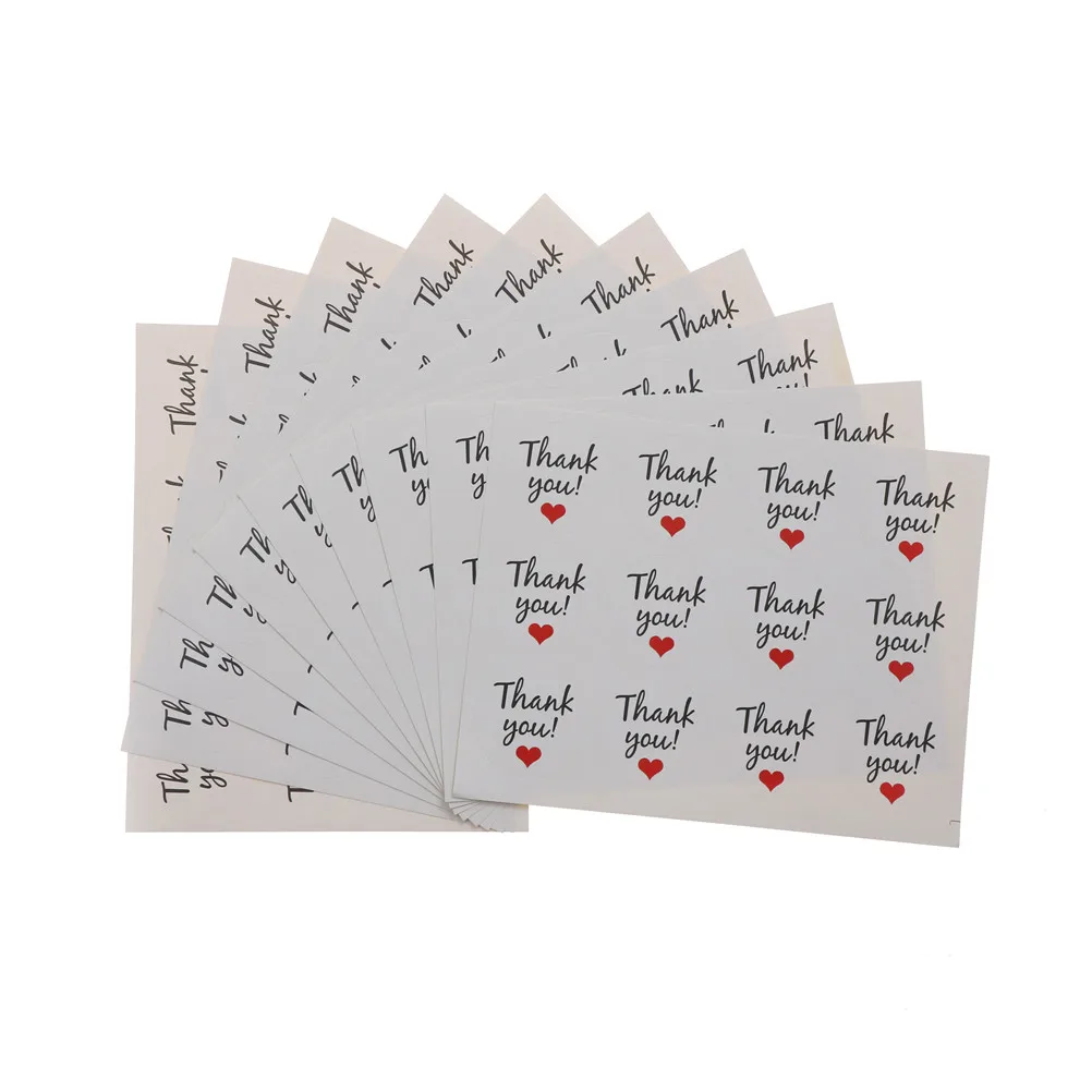 

120pcs/10 sheets Hot 3.5cm Round White Thank you Sealing Sticker Red Heart Party DIY Decor for gift cookie candy seal sticker