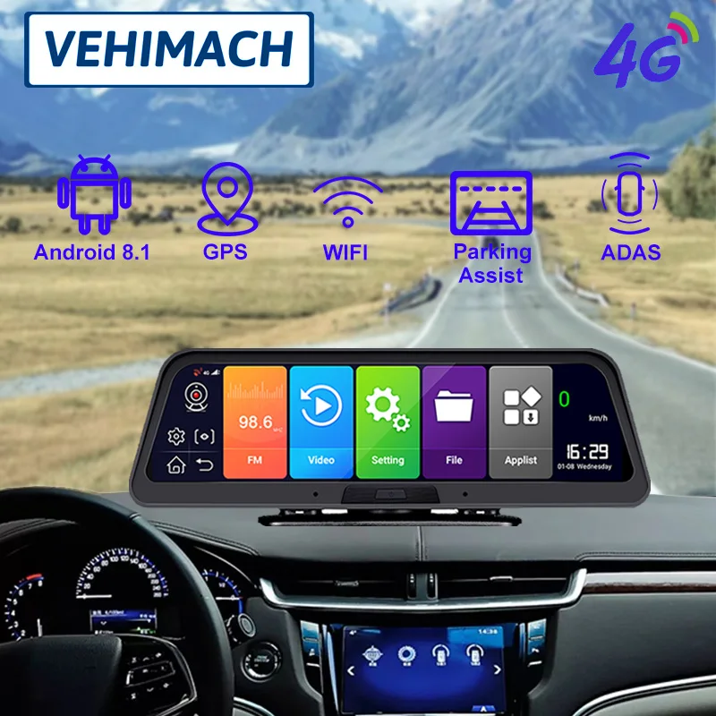 4G Android 8 1 Dash Cam FHD 1080P GPS навигации автомобиля Dvr Камера 10 дюймов ADAS удаленный монитор