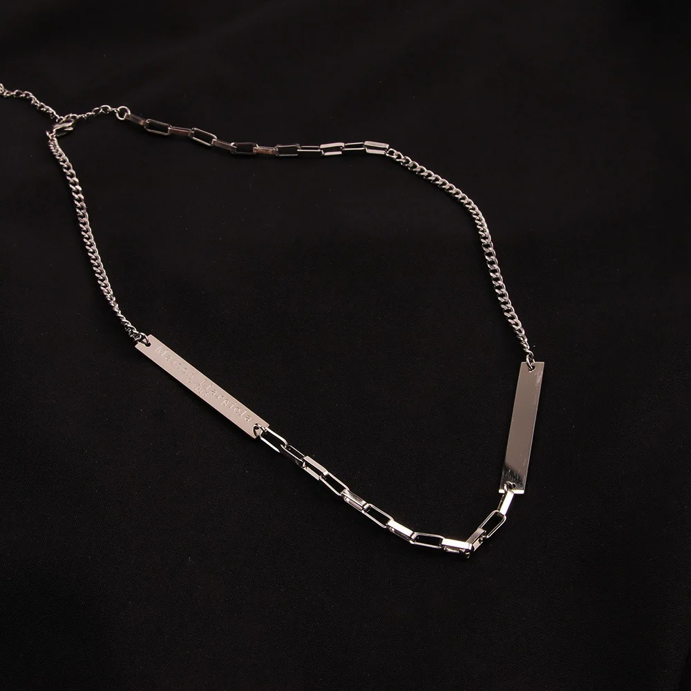 

European and American style personality fashion trendy silver titanium steel letter rectangular tag short necklace