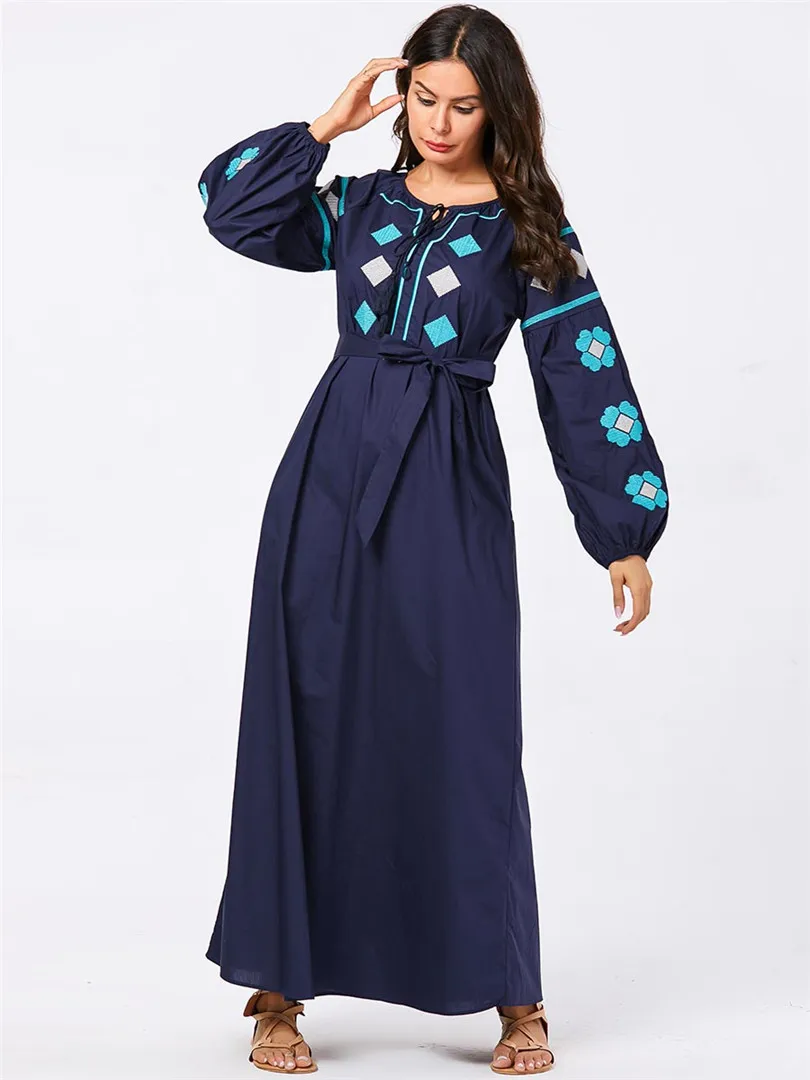 Этническое мусульманское женское платье с вышивкой абайя Макси халат Дубай