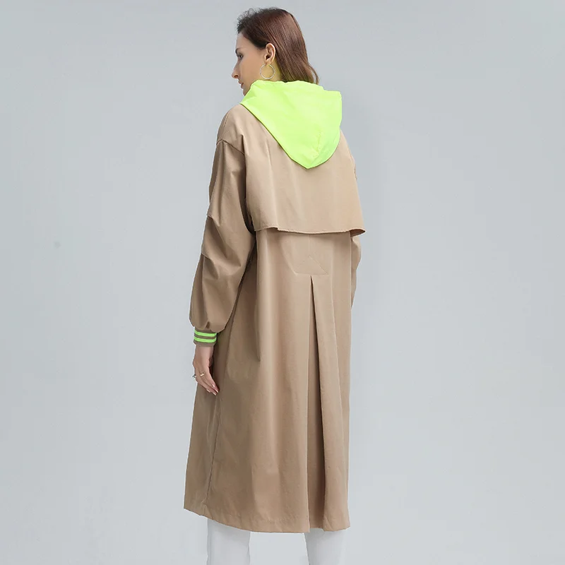 

SISPELL Hit Color With Hat Women's Windbreaker Jacket Lapel Collar Long Sleeve Loose For Female Casual Coats 2020 Fashion Autumn