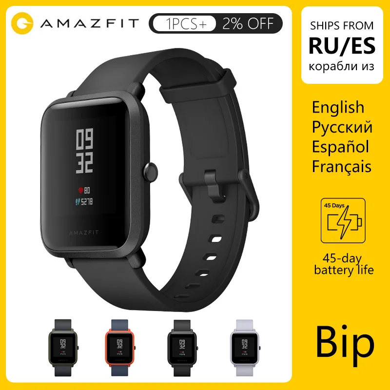 Смарт-часы Amazfit bip с английским/испанским/русским мультиязычным спортом, глобальная версия фитнес-часов