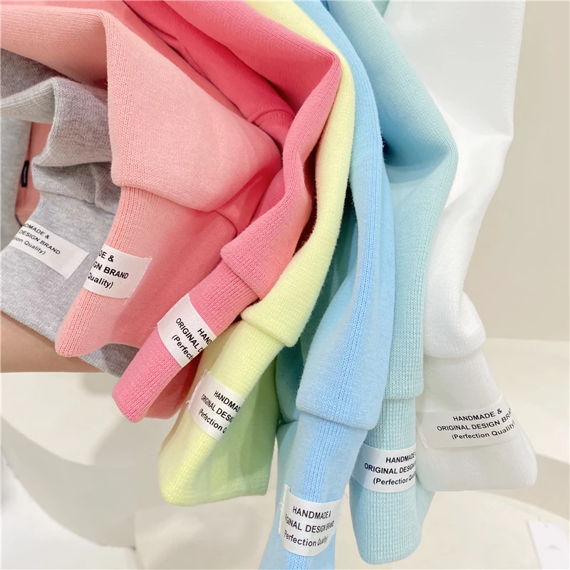 

2021 Spring and Autumn New Pullover Hoodies Pure Color Hooded Korean Style Loose Drawstring Cotton Sweatshirt Women's Coat
