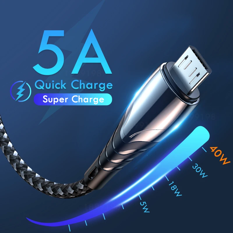Кабель Micro USB 5A шнур для быстрой зарядки Samsung Xiaomi Redmi Note 5 Pro Huawei зарядное устройство