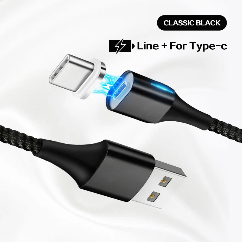 Black For Type C Магнитный кабель 3A для быстрой зарядки, кабель Micro USB type C для Android iPhone X XS MAX XR, магнитный usb-кабель для зарядки, нейлоновый шнур для передачи данных - Цвет: Black For Type C