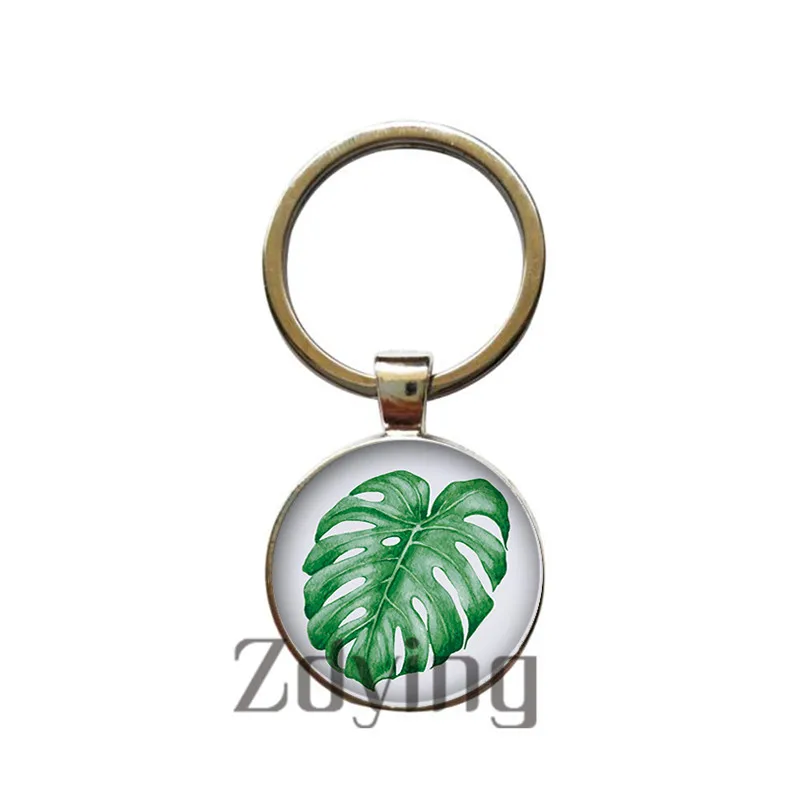 Брелок для ключей с зеленым растением цветами листьями деревьями из стекла