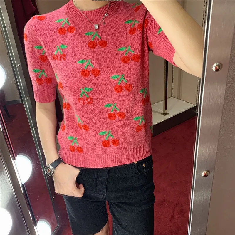 Элегантная Женская Осенняя коллекция 2019 года с принтом вишни круглым вырезом