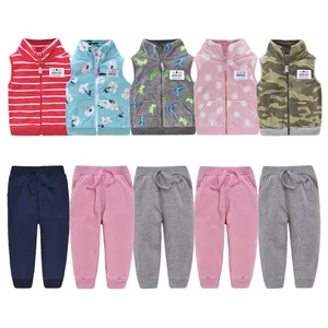 Комплекты одежды для малышей, осенний Новый Повседневный мультяшный флисовый жилет без рукавов на молнии + штаны, верхняя одежда для малышей, спортивный костюм для детей От 1 до 3 лет