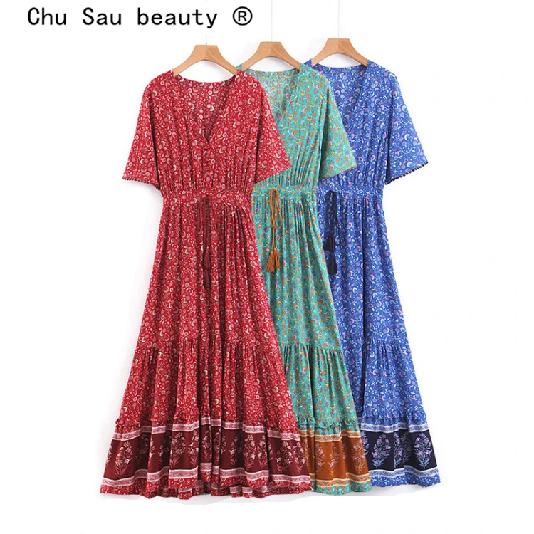 Женское платье миди Chu Sau beauty Boho с цветочным принтом праздничные платья