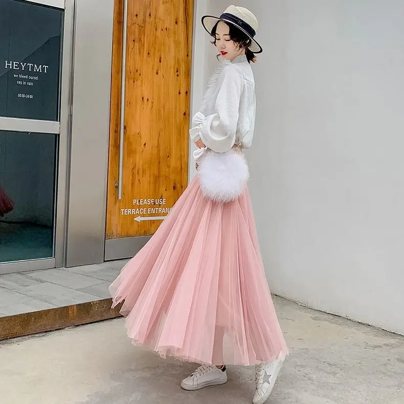 

Gauze skirt in autumn and winter women's long pleated skirt shows thin and versatile A-line skirt in winter with sweater and