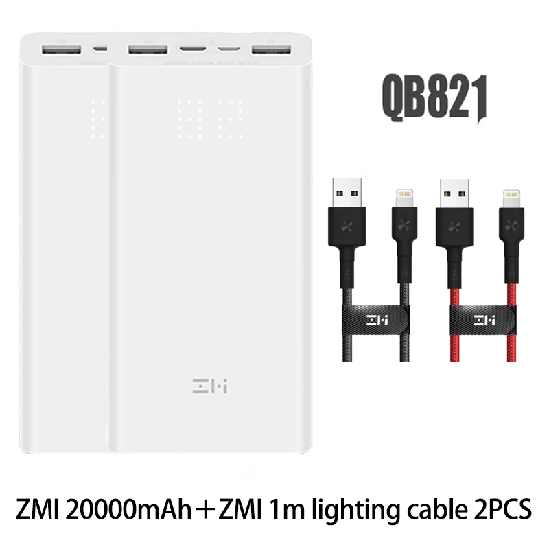 add doble cable Z mi power bank, power Bank, 20000 мА/ч, быстрая зарядка QC3.0, Xiao mi, батарея, двойной USB, 27 Вт, 20000 мА/ч, QB822, для iPhone, iPad, ноутбука - Цвет: add doble cable