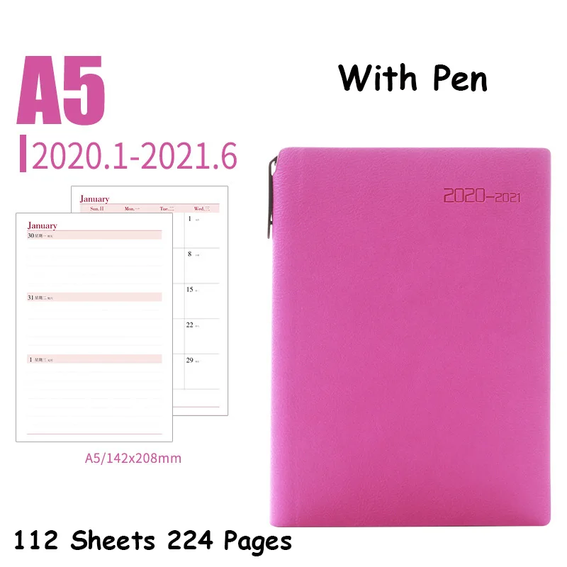 A5 Rose Red Agenda планировщик Органайзер 18 месяцев дневник блокнот и журнал A5 A6 Еженедельный ежемесячный Блокнот Книга Школа Путешествия Руководство - Цвет: A5 Rose Red