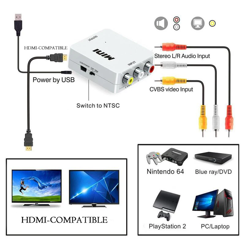 Композитный преобразователь с RCA на HDMI 1080P AV CVBS 3 HD видео AV2HDMI PAL SECAM PAL/MAudio TXTB1 |