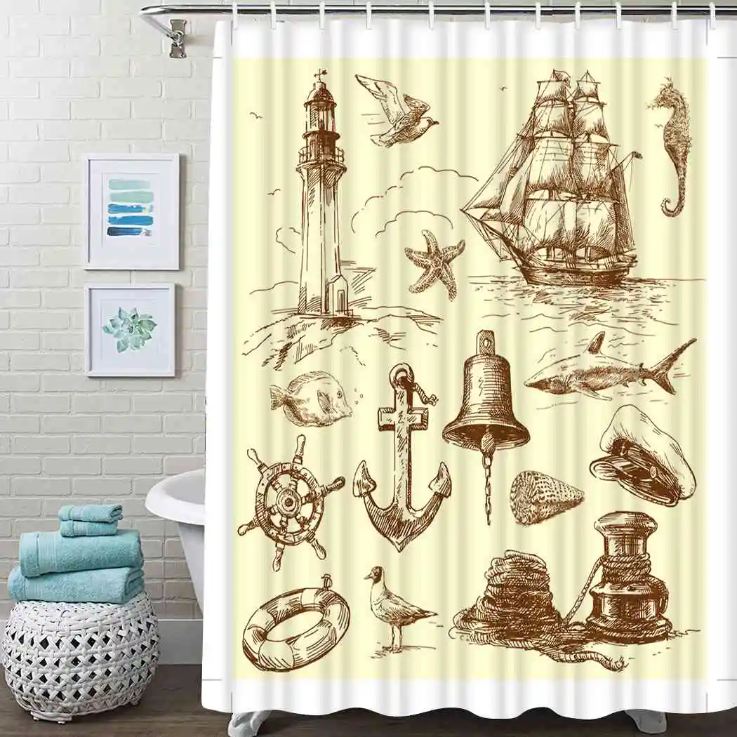 Винтажная занавеска для океан душевая с морским якорем водонепроницаемая ткань