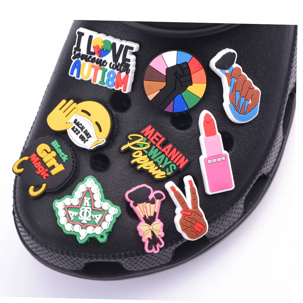 1 Pcs Black Girl Magic Croc Shoe Charms Accessories Decorations Clog Sandals PVC Black Lives Matter Charm Button BLM Girl Gift