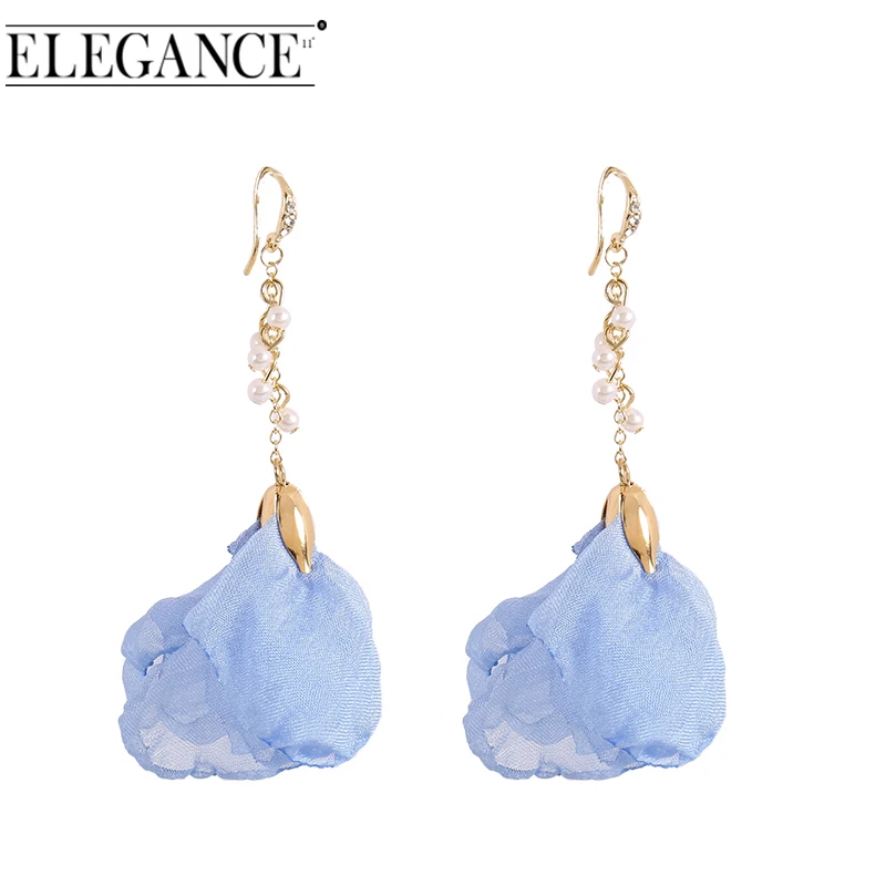 Elegance11 Women Long Flower Earrings Silk Pendant Pearl Tassel Jewelry Colorful Open Accessories Gifts for Girls | Украшения и