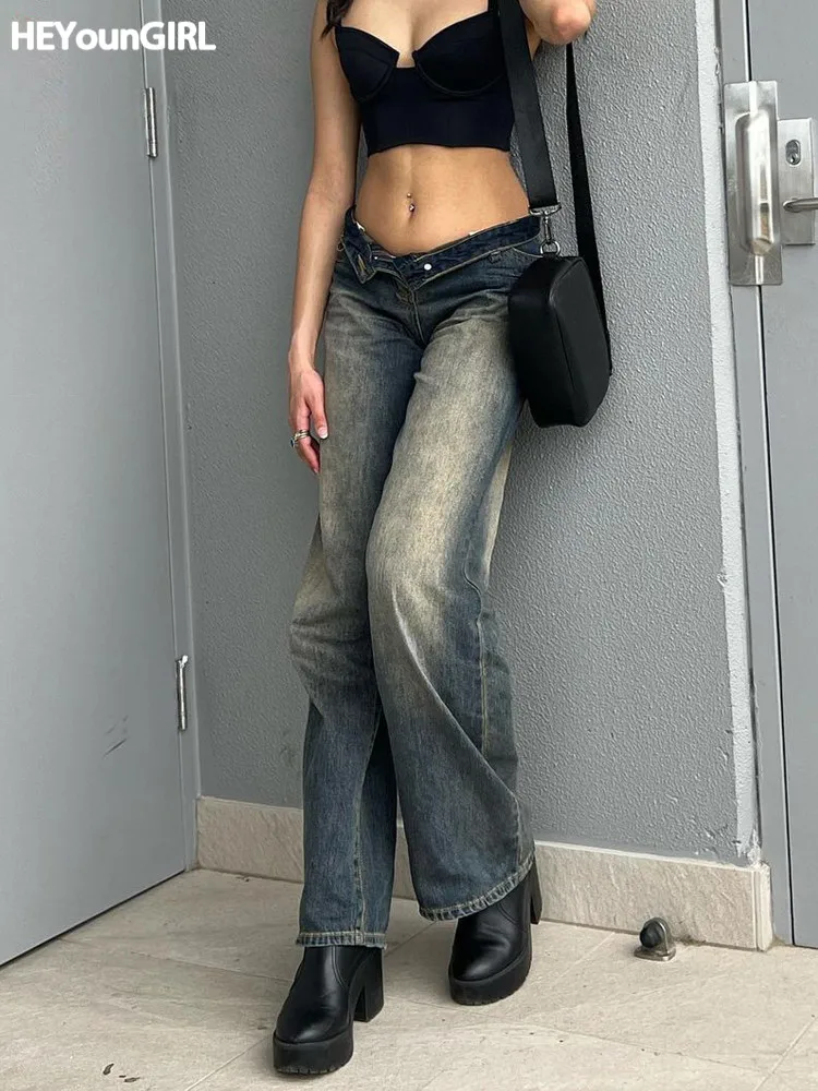 

Женские винтажные джинсы HEYounGIRL с высокой талией в стиле 1920-х годов, элегантные джинсовые длинные брюки, женские модные повседневные брюки, у...