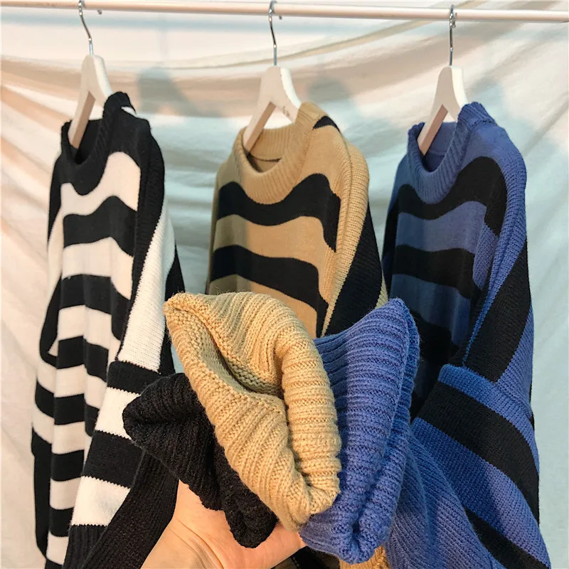 LAPPSTER Men Harajuku Oversized Sweater Fall Pullover Man Fake Two Pieces Streetwear Sweater Korean Fashion Striped Clothes
