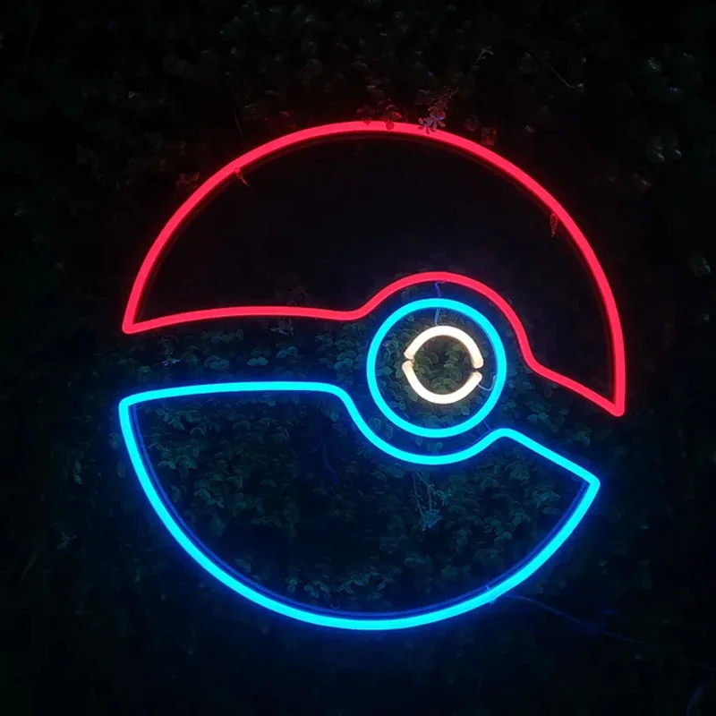 

Сделанный на заказ кавайный японский аниме светодиодный неоновый светильник Pokeball, вывеска для дома, спальни, бара, украшение для спальни, по...