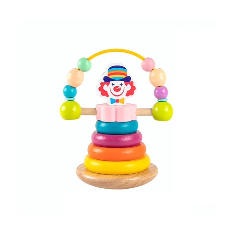 

2021 New Wooden Clown Stacked Children Monsorite Stacked Rings Kids Rainbow Educational Toys Birthday Novelty Gift