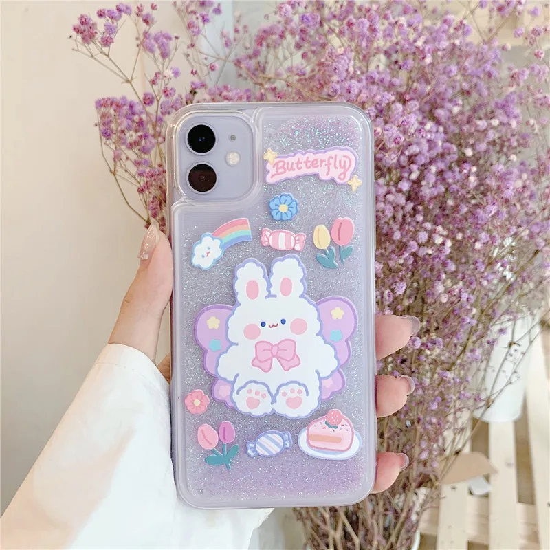 

Fashion Glitter Liquid Quicksand Case For iPhone 12 11 Pro Max 7 8 Plus SE 2020 X XR XS Max Cover Funny Cute Bear Silicone Capas