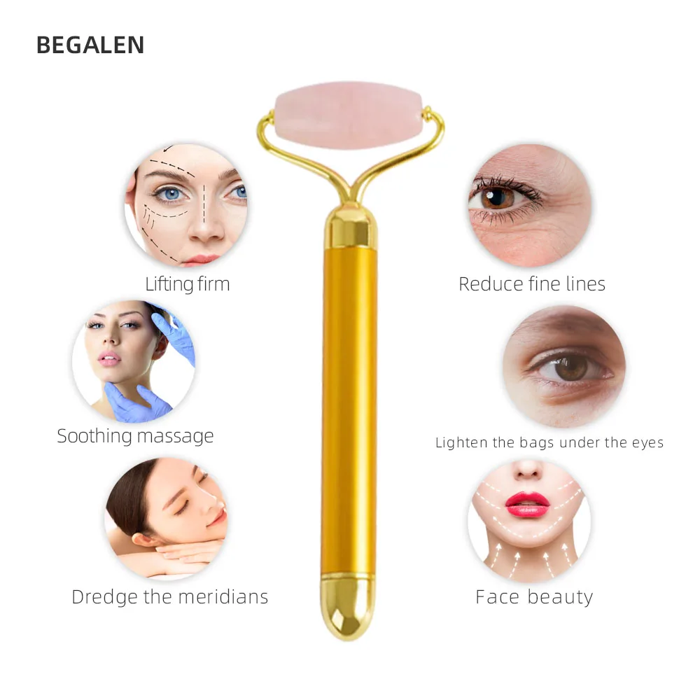 

24k Beauty Bar Electronic Facial Jade Roller Vibrating Massager For Face Lifting Anti-aging Double Chin Reduce Skin Care Tool