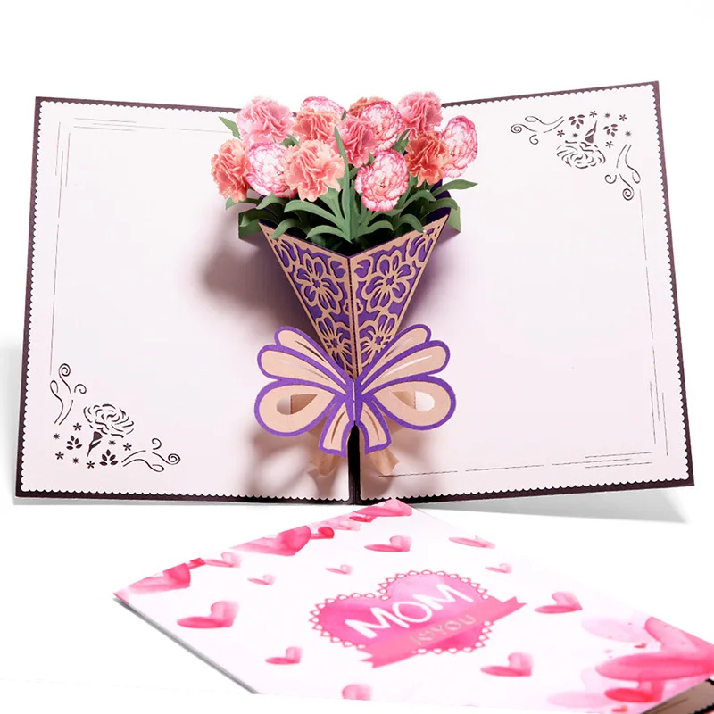 

Carnation 3D Popping Greeting Card with Envelope for Mothers Day F2